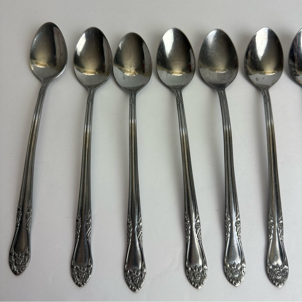 Custom Craft Ice Teaspoons Stainless Steel Floral Tapered Flatware SET OF 10 - Picture 2 of 8